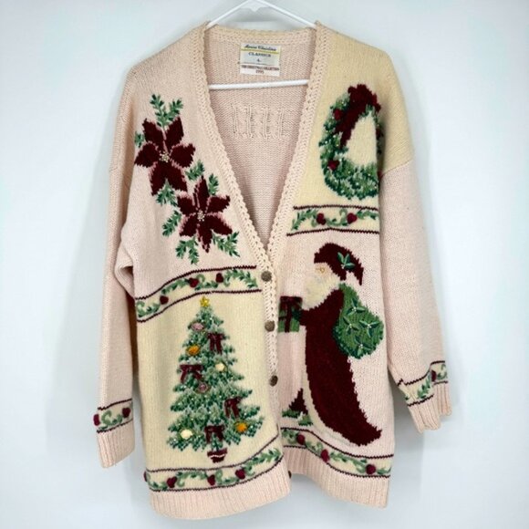 Vintage Sweaters - Vintage 1995 knit cute ugly Christmas sweater cardigan